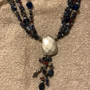 Vintage Coldwater Creek multi colored beaded with silver tone pendant necklace
